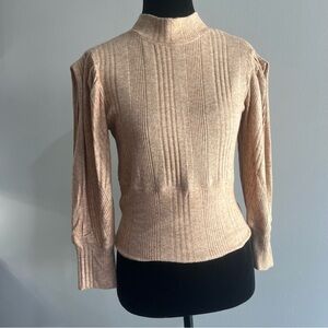 Band Of the Free BOG Tan Beige Ribbed Knit Women's Sweater Shirt Top Blouse